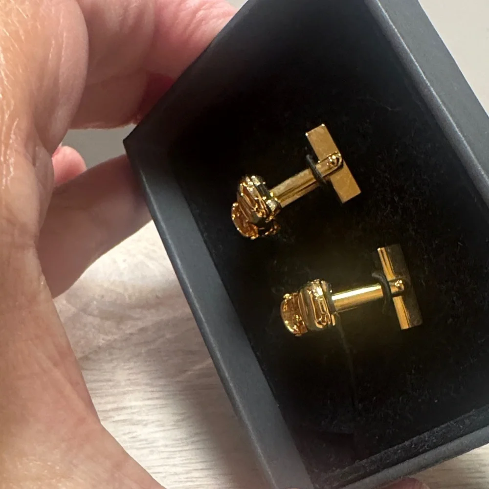 Banana Republic NWOT Gold Car Cufflinks open box.